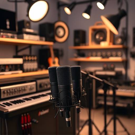 A collection of microphones and audio equipment available for rent.