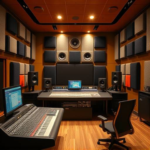 Interior of Studio A, showing a large mixing console and acoustic treatment.