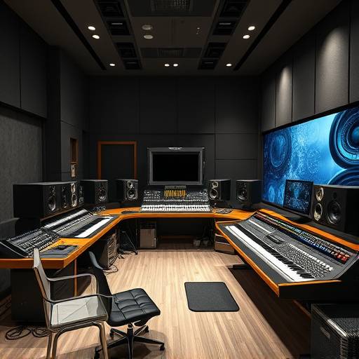 Studio B control room, featuring modern digital audio workstations and outboard gear.